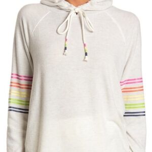 PJ Salvage Cream and Rainbow Striped Hoodie, Size S